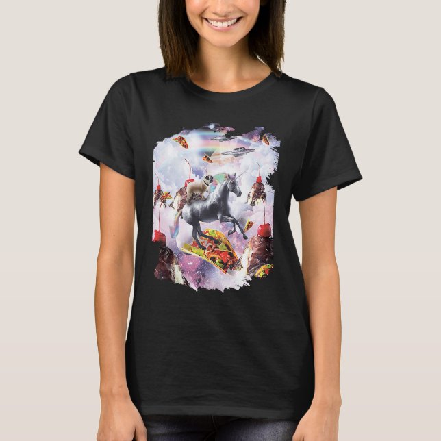 Space Pug Riding Unicorn  Ice Cream & Taco T-Shirt (Vorderseite)