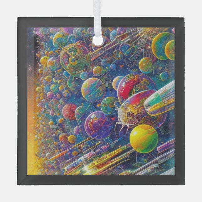 Space Race Quadrat Glas Ornament (Vorderseite)
