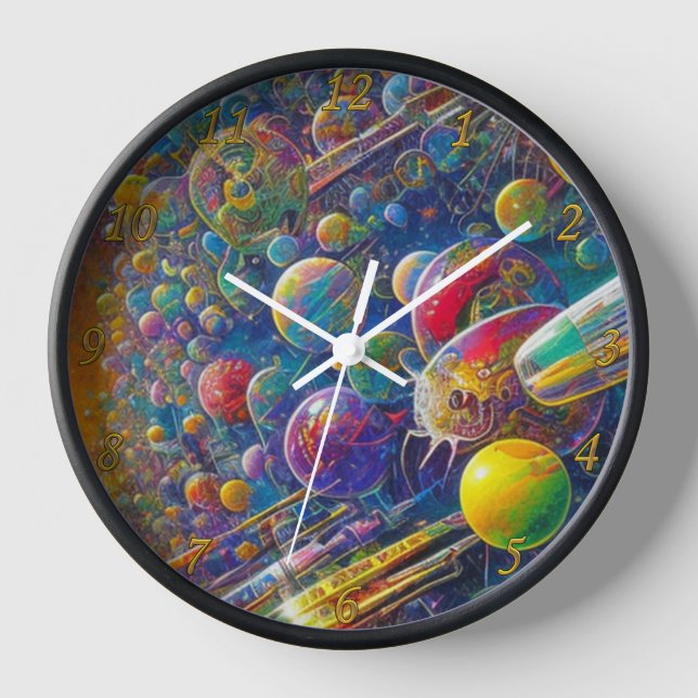Space Race schwarze Wanduhr mit Zahlen (Vorderseite)