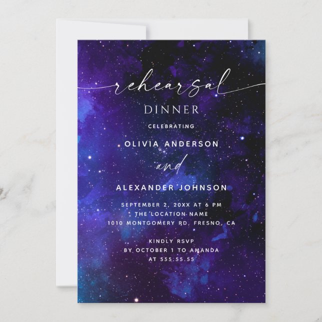 Space Rehearsal Dinner | Galaxy Celestial Wedding Einladung (Vorderseite)