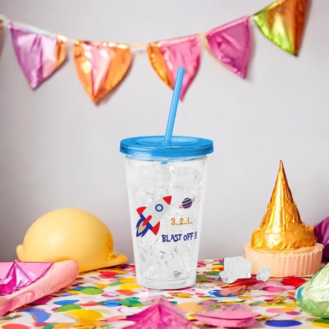 Space Rocket Blast Off Kids Astronaut Acryltrinkbecher (Von Creator hochgeladen)