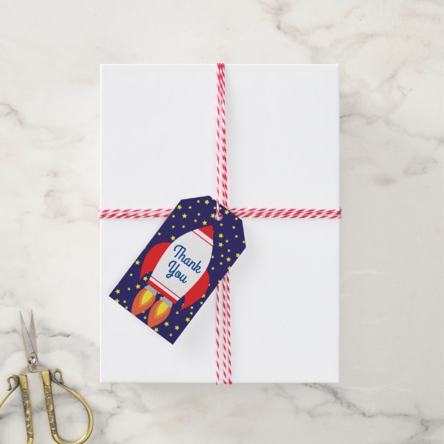 Space Rocket Star Schiff 1. Geburtstag Party Geschenkanhänger (Mit Garn)