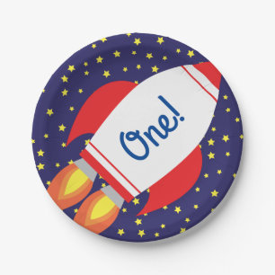 Space Rocket Star Schiff 1. Geburtstag Teller