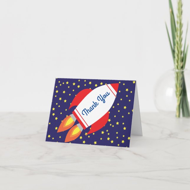 Space Rocket Star Schiff Vielen Dank zum 1. Geburt Karte (Vorderseite)
