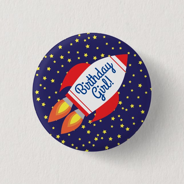 Space Rocket Star Ship 1. Geburtstag Button Button (Vorderseite)