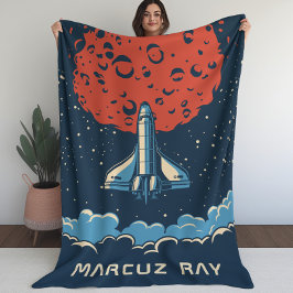 Space Rocket to Red Planet Custom Blanket for Boys Fleecedecke