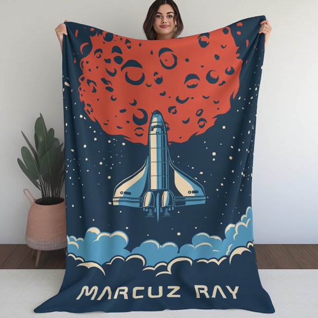 Space Rocket to Red Planet Custom Blanket for Boys Fleecedecke (Space Rocket to Red Planet Custom Blanket for Boys)