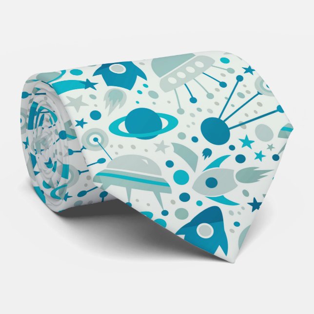 Space Rockets Planets Geek Krawatte (Gerollt)
