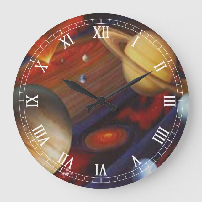 Space Round Roman Numerals Clock Große Wanduhr (Vorderseite)