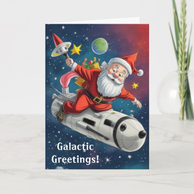 Space Santa Claus Feiertagskarte (Vorderseite)