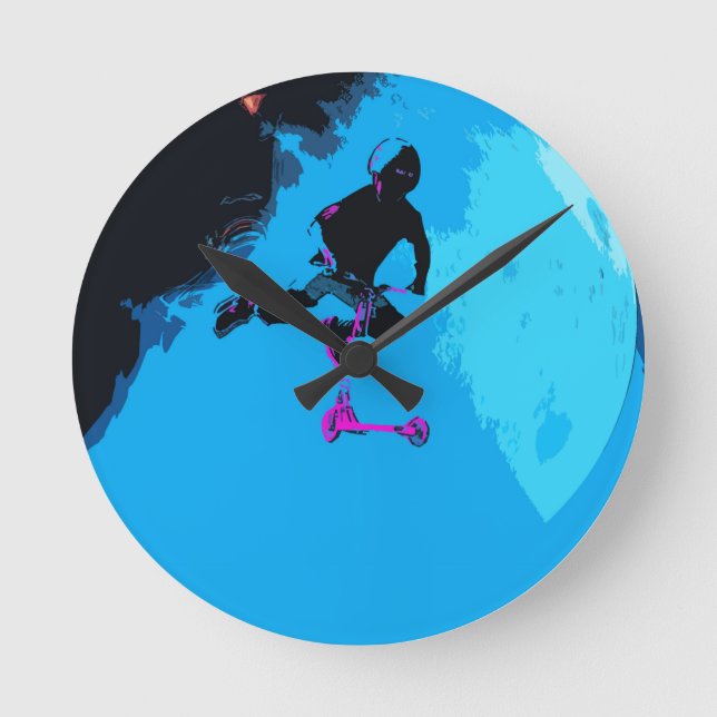 Space Scootering - Stunt Scooter Boy Runde Wanduhr (Vorderseite)