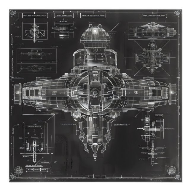 Space Ship Black Blueprint Fotodruck (Vorne)