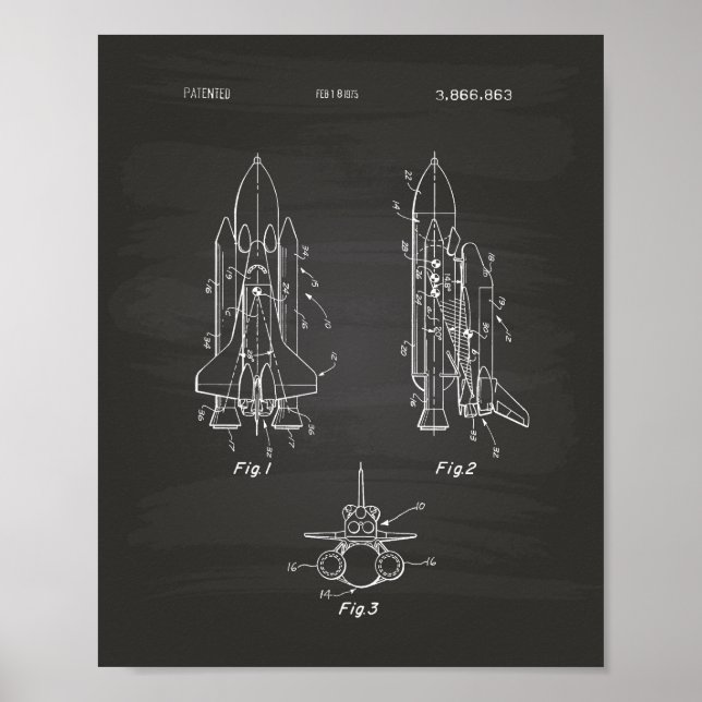 Space Shuttle 1975 Art - Chalkboard Poster (Vorne)