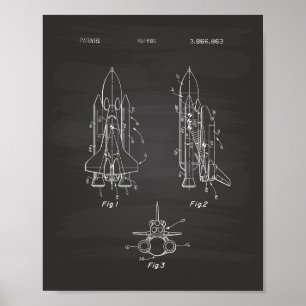 Space Shuttle 1975 Patentkunst - Tafelbild Poster