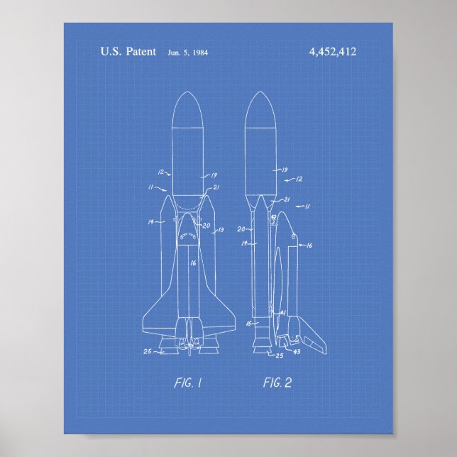 Space Shuttle 1977 Patentart - Blueprint Poster (Vorne)