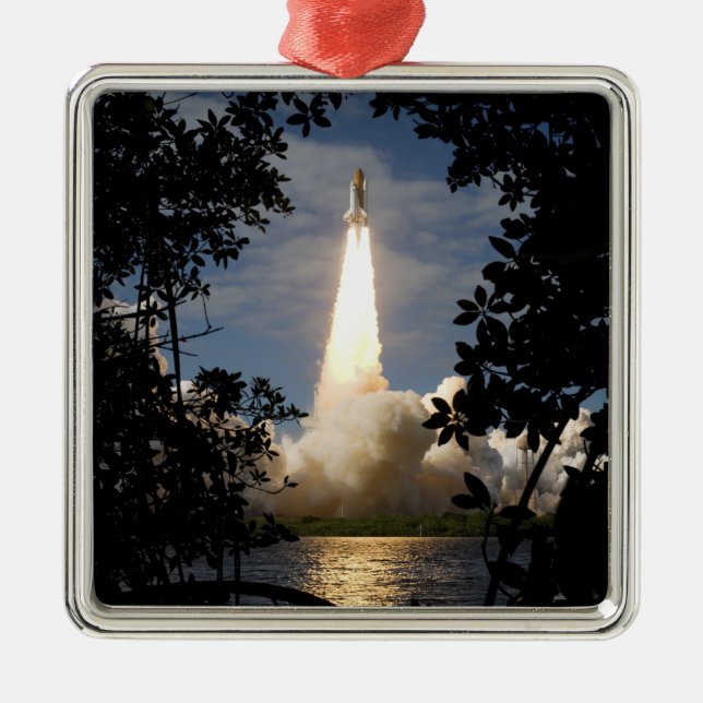 Space Shuttle Atlantis hebt 9 Ornament Aus Metall (Vorne)