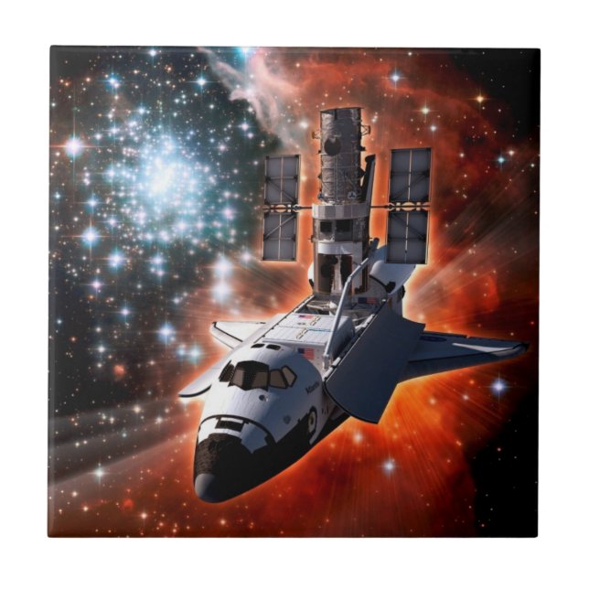 Space Shuttle Atlantis Hubble Telescope Artwork Fliese (Vorderseite)