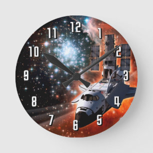 Space Shuttle Atlantis Hubble-Teleskop Kunstwerk Runde Wanduhr