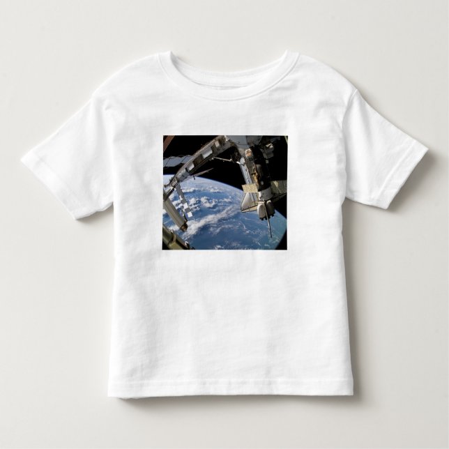Space Shuttle Atlantis und ein Soyuz-Raumfahrzeug Kleinkind T-shirt (Vorderseite)