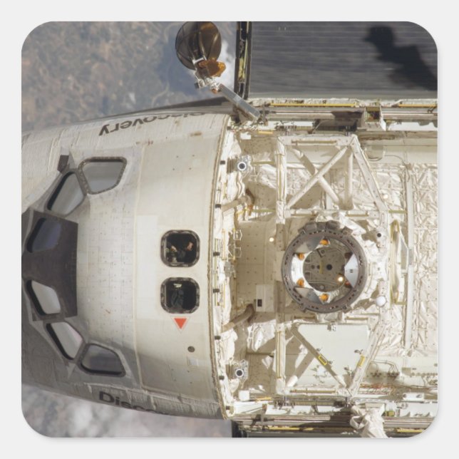 Space Shuttle Discovery 12 Quadratischer Aufkleber (Vorderseite)