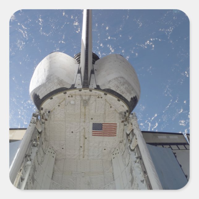 Space Shuttle Discovery 13 Quadratischer Aufkleber (Vorderseite)