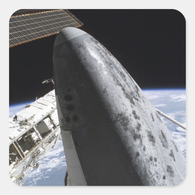 Space Shuttle Discovery 14 Quadratischer Aufkleber (Vorderseite)