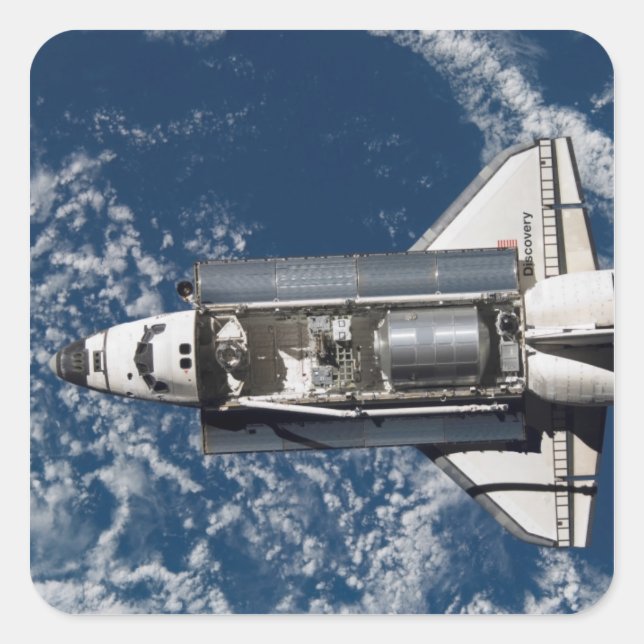 Space Shuttle Discovery 16 Quadratischer Aufkleber (Vorderseite)