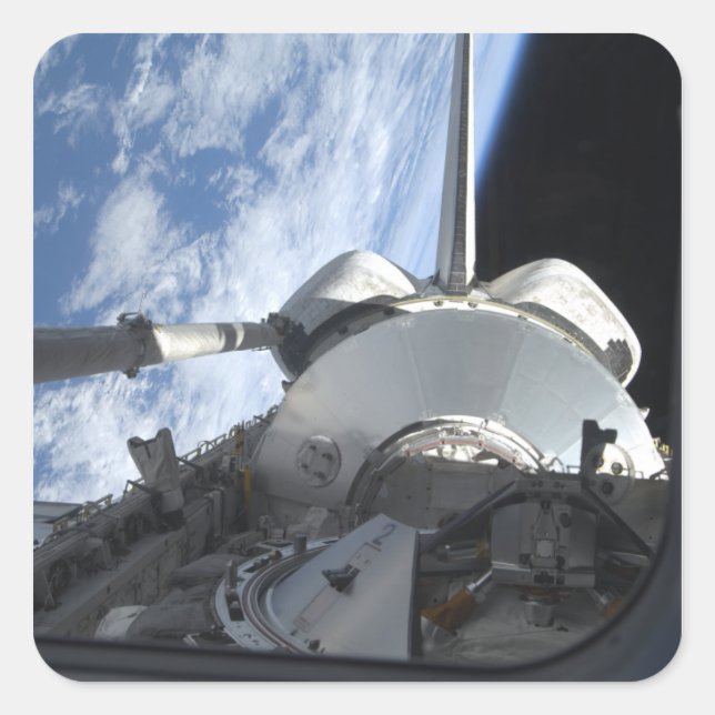 Space Shuttle Discovery 9 Quadratischer Aufkleber (Vorderseite)