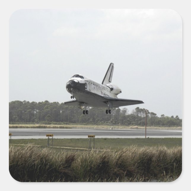 Space Shuttle Discovery geht Landung an Quadratischer Aufkleber (Vorderseite)