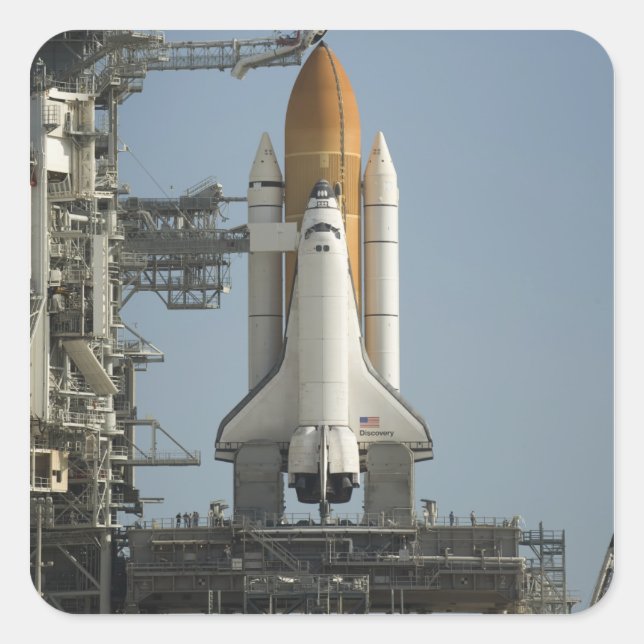 Space Shuttle Discovery ist bereit Quadratischer Aufkleber (Vorderseite)