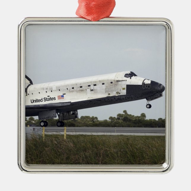 Space Shuttle Discovery Touchs runter Silbernes Ornament (Vorne)