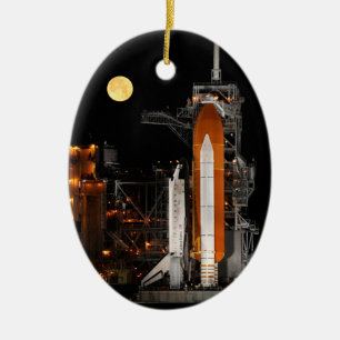 Space Shuttle Discovery und Mond Keramik Ornament
