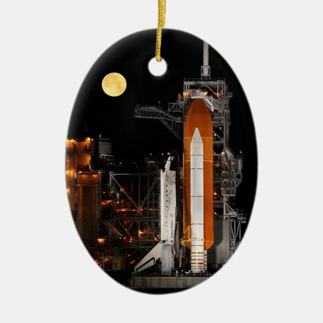 Space Shuttle Discovery und Mond Keramik Ornament (Vorne)