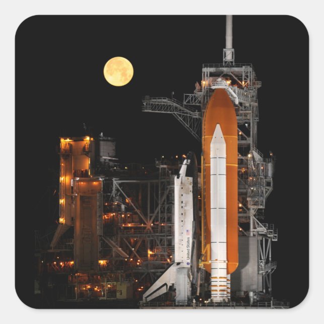 Space Shuttle Discovery und Mond Quadratischer Aufkleber (Vorderseite)