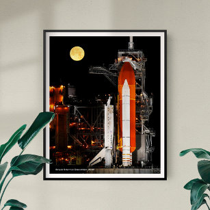 Space Shuttle Discovery und Vollmond, erweitert Poster
