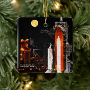 Space Shuttle Discovery und Weihnachten auf Vollmo Keramikornament