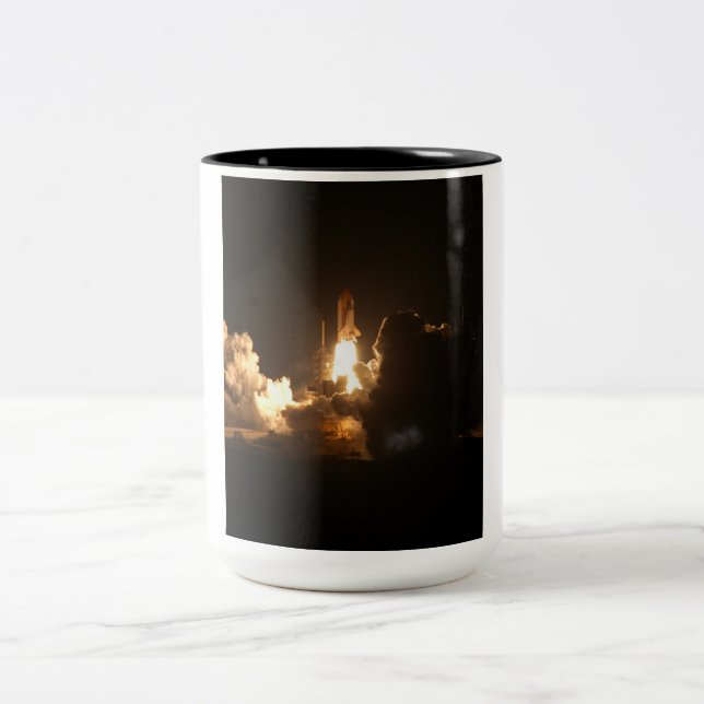 Space Shuttle Earth Orbital Spacecraft Night Canva Zweifarbige Tasse (Mittel)