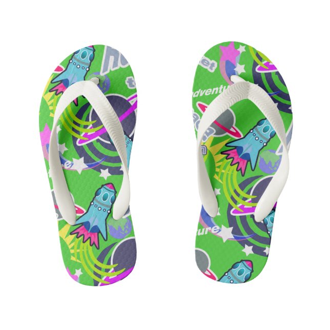 Space Shuttle Green. Kid's Flip Flops (Fußbett)
