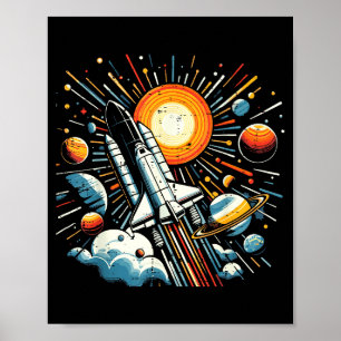 Space Shuttle Sonne Planeten Rakete Galaxie Jungen Poster