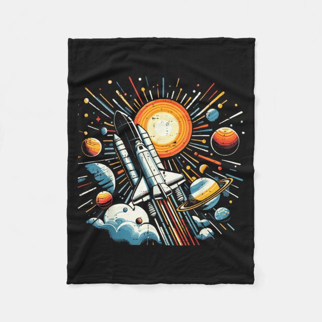 Space Shuttle Sun Planets Rocket Galaxy Boys Kids  Fleecedecke (Vorderseite)