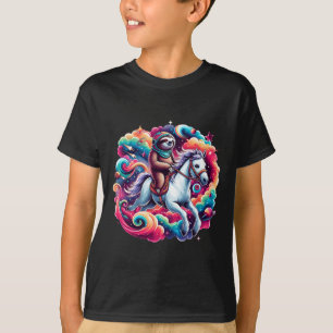 Space Sloth Horse Funny Horseback Reiten T-Shirt