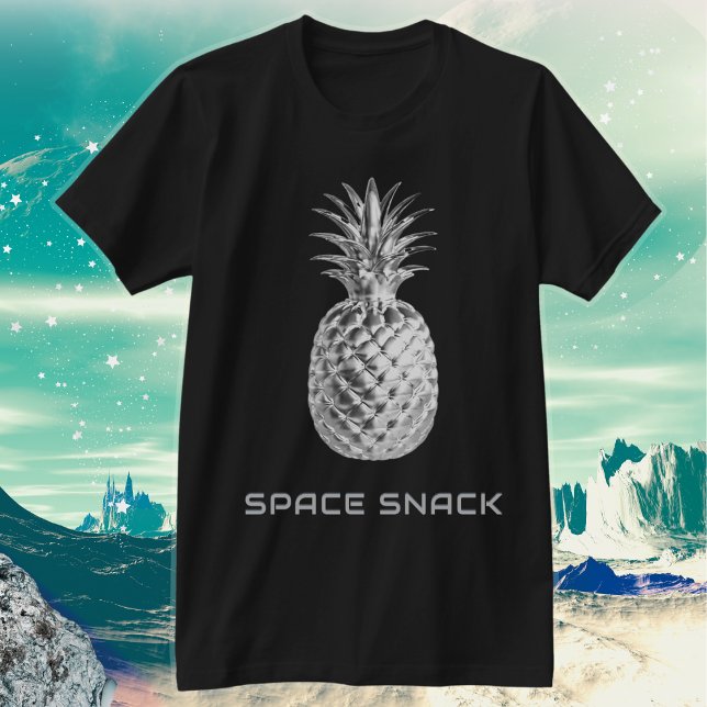 Space Snack Silver Pineape T-Shirt (A t-shirt with silver pineapple and 'Space Snack' caption, for sci-fi fans and aspiring astronauts)
