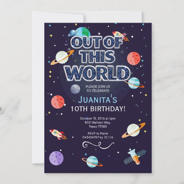 Space Star Birthday Invitation Out Of This World Einladung (Vorderseite)