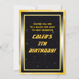 Space Stars Gold Black Galaxy Party Einladungen