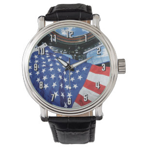 Space Station American Flag Earth Orbit Armbanduhr