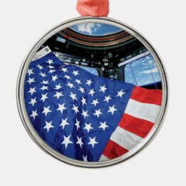 Space Station American Flag Earth Orbit Silbernes Ornament