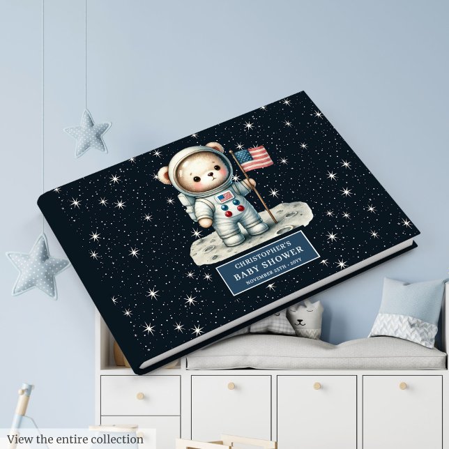 Space Teddy Bear Astronaut Boy Baby Dusche anmelde Gästebuch (Space Teddy Bear Astronaut Boy Baby Shower Sign In)