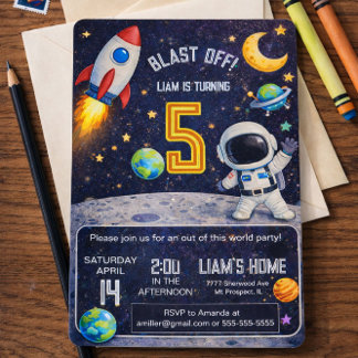 Space Themed Birthday Blast Off Outer Space Einladung