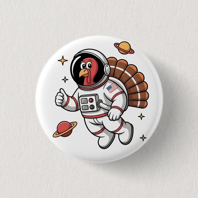 Space Turkey Astronaut Gobbler Erntedank Button (Vorderseite)