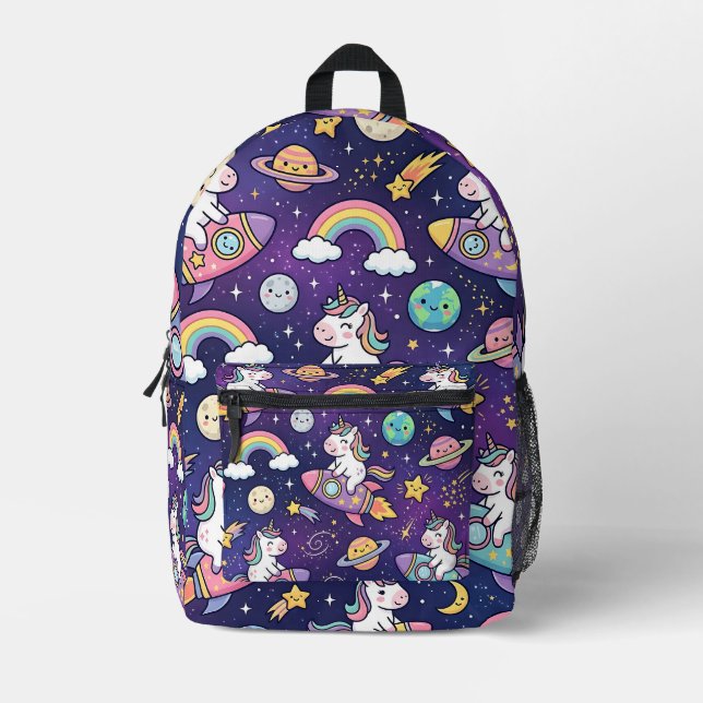 Space Unicorn Rucksack – Regenbogen-Galaxie-Muster (Vorderseite)